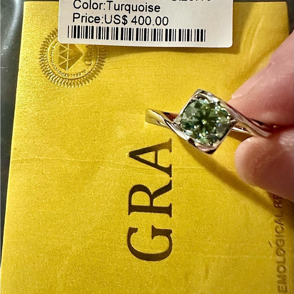 GRA moissanite Silver size 10 Ring with Green Gemstone